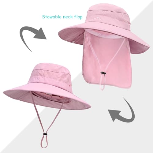 Image of Sun Hats for Men Women, UPF50+ Protection Safari Hat,Wide Brim Fishing Hat with Neck Flap,Bucket Hats for Beach Hiking