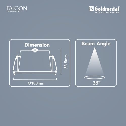 Image of Goldmedal Falcon 12W LED Round Downlight (WH+GB) for Home, Office & Shop - Cool Daylight (6500K) |Recessed Light for False Ceiling | Cut-Out: O90mm | Body Colour: White | for Indoor Application