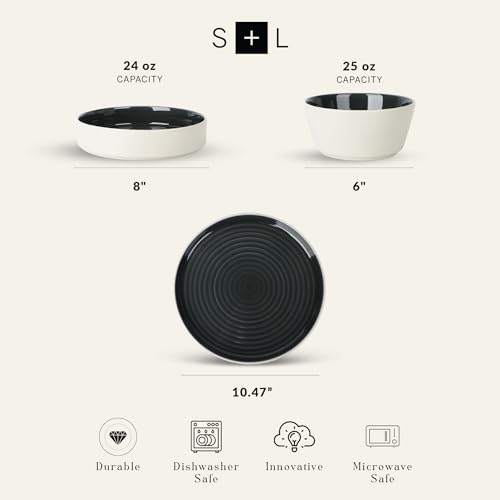 Stone-Lain-Elica-12-Piece-Modern-Dinnerware-Set-Plates-and-Bowl-Set-Dish-Set-for-4-Black-and-Beige