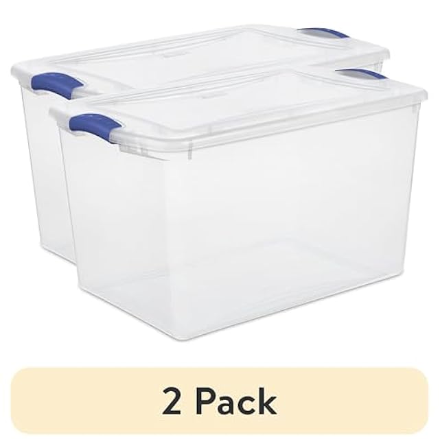 2PC-66 Quart Clear Plastic Storage Bin with Latch Lid, Stackable, Transparent, BPA-Free for Home Organization