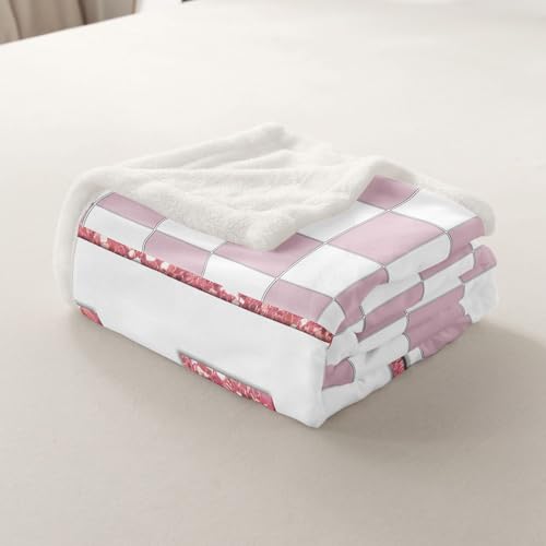 Image of Erosebridal Pink Initial F Fuzzy Plush Throw Kawaii Plaid Checkered Fleece Blanket Cute Personalized Monogram Sherpa Blanket for Kids Girls,Fashion Grids Gingham Decor for Bed Couch 40 inchx50 inch