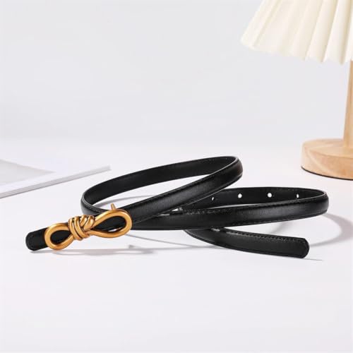 Women’S Fashion Genuine Cowskin Leather 1.5Cm Geometric Gold Bow Knotted Thin Adjustable Waist Belt2