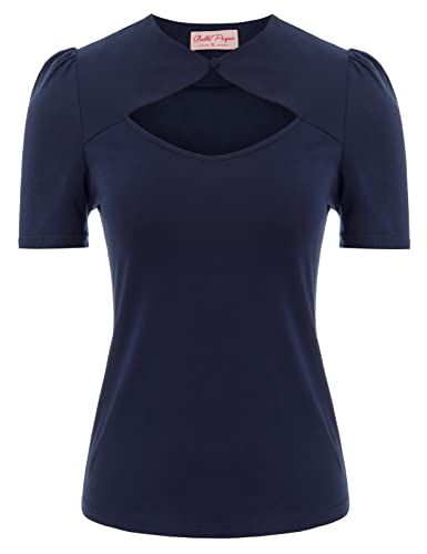 Image of Belle Poque Women's Hollowed-Out Tops 1950s Retro Vintage Short Sleeve Cotton Blouse
