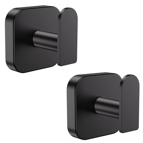 Aikzik Toallero sin taladrar, juego de 2 toalleros de baño de acero inoxidable, ganchos adhesivos extrafuertes, ganchos autoadhesivos para baño y cocina, color negro