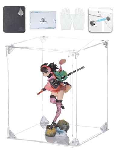 COOLTAKU フィギュアケース アクリル UVカット 白い台座 マグネット式 磁石付き 前扉 積み重ね強化 コレクションケース より堅固 組み立て式 アクリルケース ディスプレイケース 防汚れ 手袋 クリーニング クロス付き フィギュア収納 内寸 (幅20×奥行20×高さ25cm, 台座白)（Amazon）