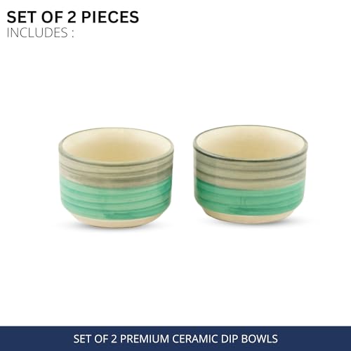Image of Freakway Hand Painted White Ceramic Dip Bowls | Bowls Set of 2, 40Ml | Bowl for Serving Chutney Bowl /Pickle Bowl /Small (Sea Swirls)