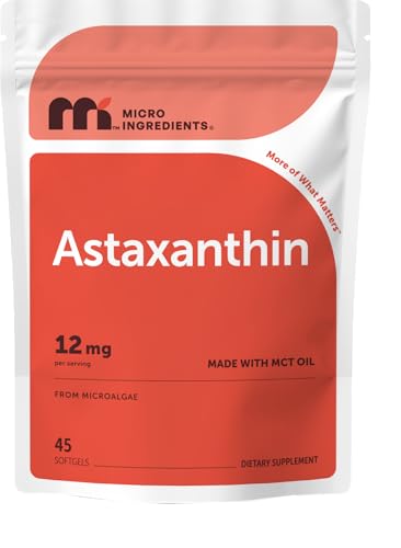 Image of Micro Ingredients Astaxanthin 12mg with MCT Oil, 45 Softgels | Premium Astaxanthin Antioxidant Supplements* | Fresh Microalgae Source | Triple Strength, Non-GMO, Gluten Free, No Soy