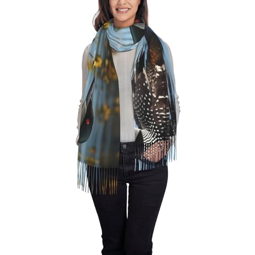 (Loon Birds) Elegant Women Tassel Scarf Soft Warm Long Shawl Wrap Ladies Fall Winter Scarves