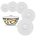 White Silicone Bowl Lids, Set of 5 Reusable Suction Seal Covers for Bowls, Pots, Cups. Food Safe. Natural grip, interlocking handles for easy use and storage.