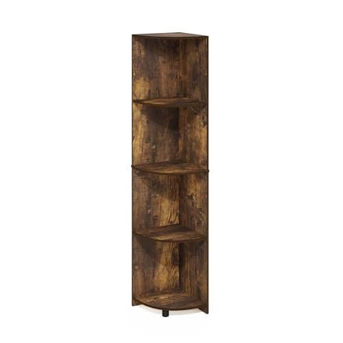 Image of Furinno ECON Corner Shelf, 4-Tier Corner Book Shelf, Storage Shelves, Display Rack, Bookshelf, for Organization and Storage, Living Room, Home Office, Amber Pine