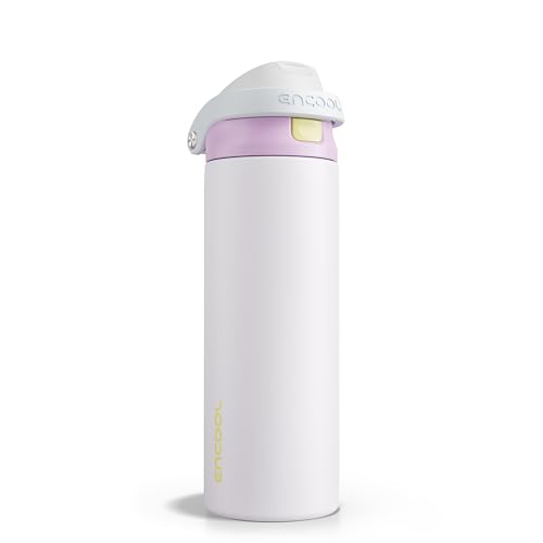 Image of ENCOOL Leakproof Insulated Water Bottle with Straw Dual-Sip Water Bottle Bag-Safe Design for Work, Commute & Gym - Keeps Drinks Cold All Day, 24 oz, Lemonade Pink