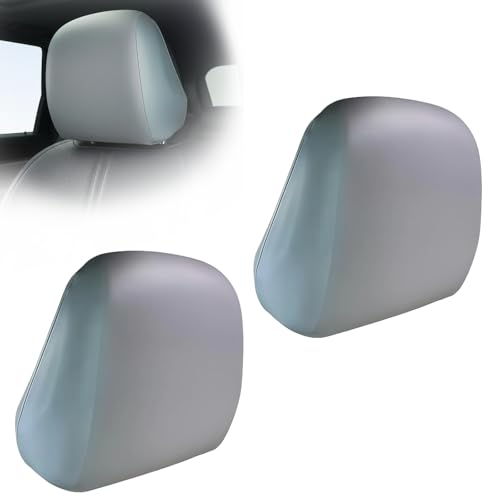 EKUWU 2 PCS Car Seat Headrest Covers, Waterproof Leather Anti-Dirty Reusable Dust Head Rest Cover for Car, Trucks & Vans, Universal Full Wrap-around Soft Protector(Grey)