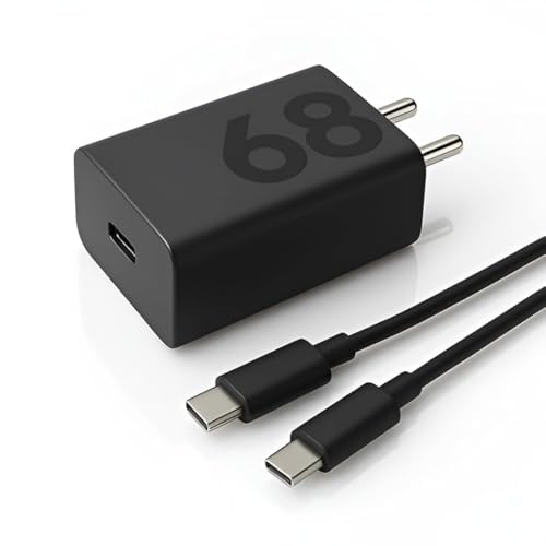 Image of Motorolaa Original 68W Turbo Power Adapter for Motorola Edge 60 Pro /Edge 60 Stylus /Razr 50 Ultra /Moto G84 /G54 /Moto E40 /Moto G35 /Edge 40 Neo 68W Turbo Adapter with C to C Cable 1M - Black