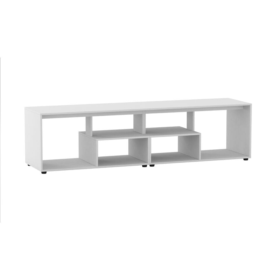 URBNLIVING 160cm Large Double Wooden Side Coffee Table With Storage Shelves Modern TV Console Stand Media Entertainment Center for Living Room Bedroom Office (White)