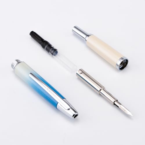 Image of Jinhao 10 Press Fountain Pen with Box, Gradient Blue Retractable Extra Fine Nib with Ink Converter, Limited Edition Set (Silver Clip)