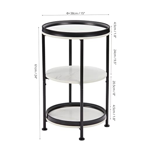 Dulcii Marble White Round End Table, 3 Tiers Round Side Table With Sturdy Metal Frame, Metal Round Sofa Table, Vintage Nightstand For Living Room Bedroom, Easy Assembly #TOP2
