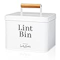 Modern Farmhouse Lint Bin for Laundry Room Decor and Accessories, Metal Lint Bin for Laundry Decor, Lint Holder Bin for Laundry Room Organization (White)