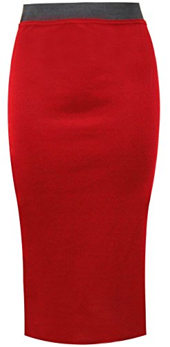 Falda de tubo larga para mujer de My Fashion Store, lisa y elástica, perfecta para la oficina rojo 36-38