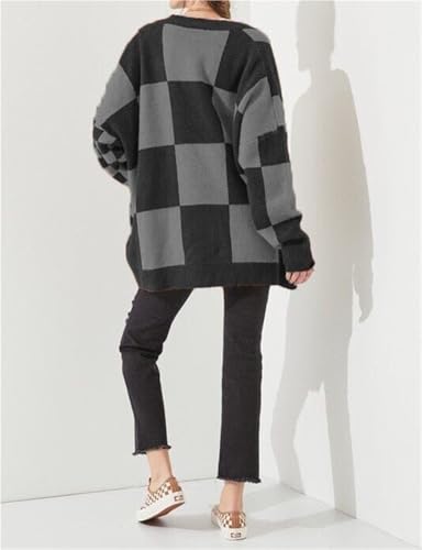 Women Slouchy Checkered Cardigan Oversized Open Front Cardigan Sweater Plaid Knit Outwear Coat Women's Cardigans2