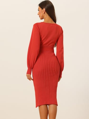 Image of Allegra K Women's Knit Pleated Dresses Casual Belted Midi Sweater Dress