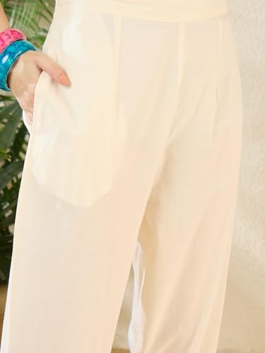 Image of INDO ERA Women's Pure Cotton Floral Embroidered Straight Kurta & Pant Set (IERTF11944)