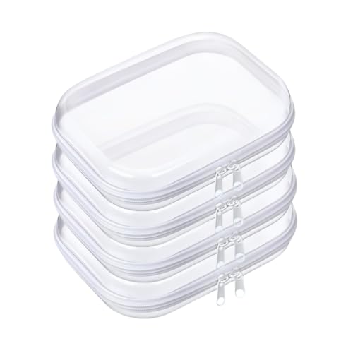 Image of Thickened Clear Hard Shell Zipper Case,Professional-Grade Plastic Clear Zipper Pencil Case, Toiletry Pouch, Travel Organizer, Cosmetic Bag, Toy Storage Bins (4PCS-M)