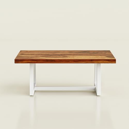 Image of Centre tabel /Tea Table Solid Wood Coffee Table for Living Room Wooden with White Metal Frame - Modern Rosewood and Teak, Coffee Table for Living Rooms bedrooms, & Apartments