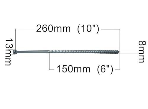 HAFD Heavy-Duty Sleeper Screws 8 x 260mm (10in) Zinc-Plated Hex Head Lag Bolts for Wood to Concrete Fixings for Coach Screw Outdoor Use in Decking Fencing - Image 2