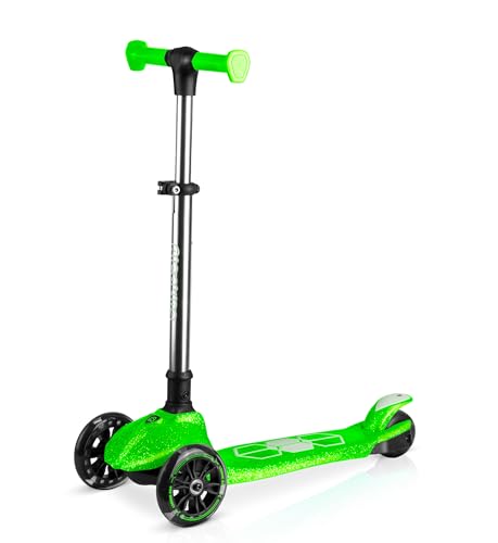 Ricokids Patinete infantil – Triciclo – Cubierta luminosa – Ruedas LED – Manillar ajustable – hasta 50 kg – Verde Glow