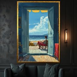 Tableau sur toile bord de mer pour créer un salon apaisant avec vue côtière réaliste