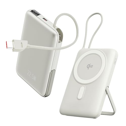 MagSafe対応モバイルバッテリー 15000mAh大容量 軽量 小型 PD22.5W+15Wワイヤレス急速充電 USB-Cケーブル内蔵 3台同時充電 PSE認証済み iPhone17/16/15/14/13/12シリーズ対応 旅行/出張/停電対策/緊急用必携 シルバー WS-Q006LF