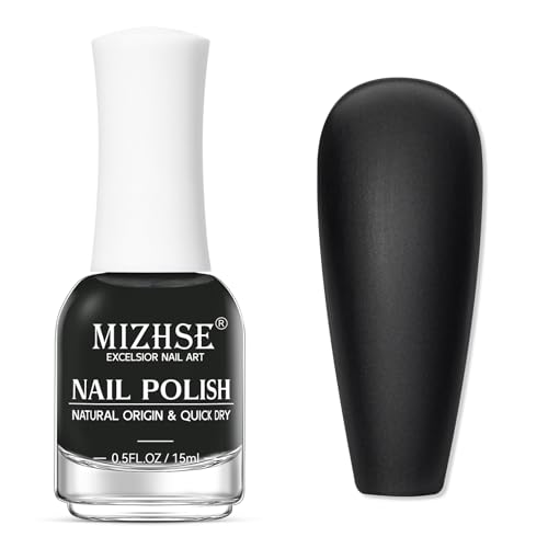 MIZHSE Matte Black Nail Polish Quick Dry Velvet Black Nail Polish Non-Gel Air Drying Fast 15 ml Regular Glossy Shiny Finish Nail Lacquer Full Coverage Nail Art Manicure DIY Home