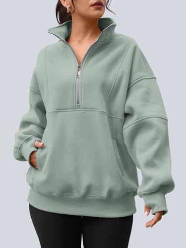 Image of AUTOMET Women's Quarter Zip Oversized Sweatshirt Fleece Mock Neck Pullover