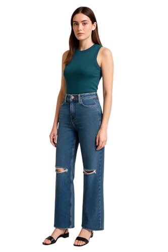 Image of KOTTY Women's Solid|Fit and Flared Fitting|Ankle Leg Style|High Rise|Stechable|Casual Jeans