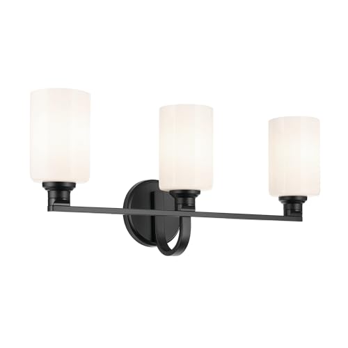 Image of Kichler Gioe 24.25 in 3-Light Bathroom Vanity Light Fixture with Opal Glass in Black, Modern Wall Mount Over Mirror for Powder Room, Damp Rated (24.25 in W x 10.5 in H), 55226BK