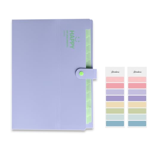 Meekye Carpeta archivadora A4 con 12 compartimentos y 16 etiquetas, carpeta de documentos A4, sistema de carpetas, organizador de documentos para casa, oficina, escuela, recibos y viajes, color lila