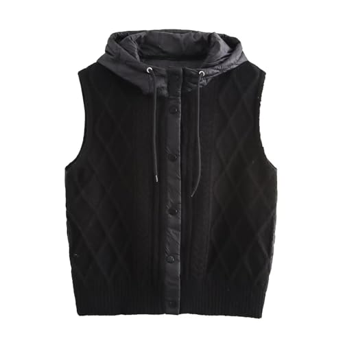 CUFEZN Women's Quilted Hooded Knit Vest Lightweight Padded Sleeveless Jacket Casual...