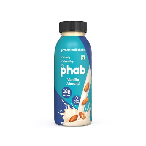 Phab Ready-to-Drink 18g Protein Milkshakes, Healthy & Delicious Pack 6 x 200ml (Vanilla Almond) with No Added Sugar