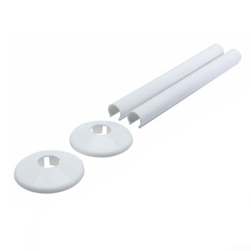 ZUZZEE Radiator Pipe Covers Chrome Sleeves Set for 15mm Pipes Decorative Collar Tube Bathroom Heating System(White)