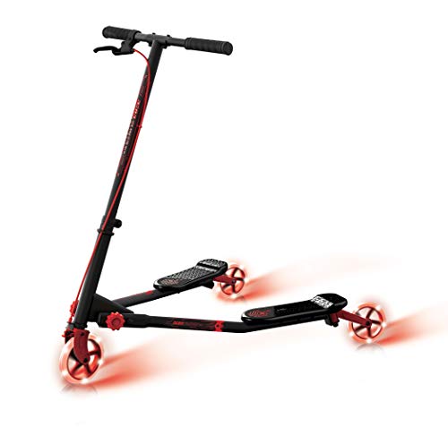 Yvolution Neon Fliker DLX | Self Propelling LED Wiggle Scooter with Light Up Wheels for Kids Age +7 (Red)
