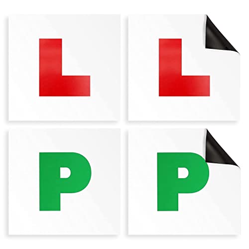 Haltons by Keplin Magnetic L & P Plates for Car – Pack of 4 PVC 1.3 mm Thick Road Legal Learner & Provisional Plates– Full Magnetic Backing, UK DVSA Compliant 17.8 × 17.8 cm