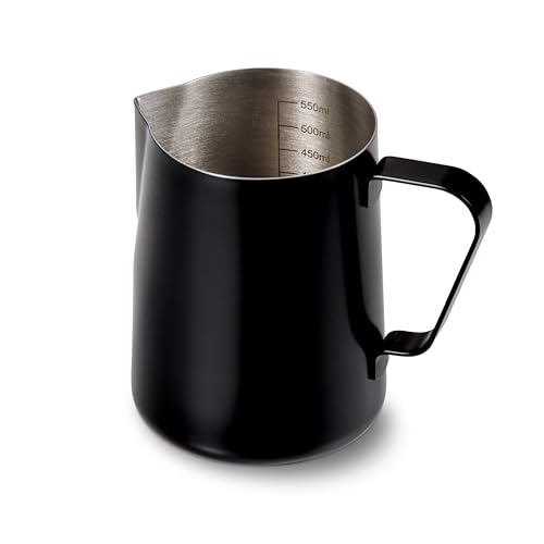 Tchibo Milchkännchen Edelstahl (600 ml), Barista Zubehör zum manuellen Milchaufschäumen, Schwarz lackiert