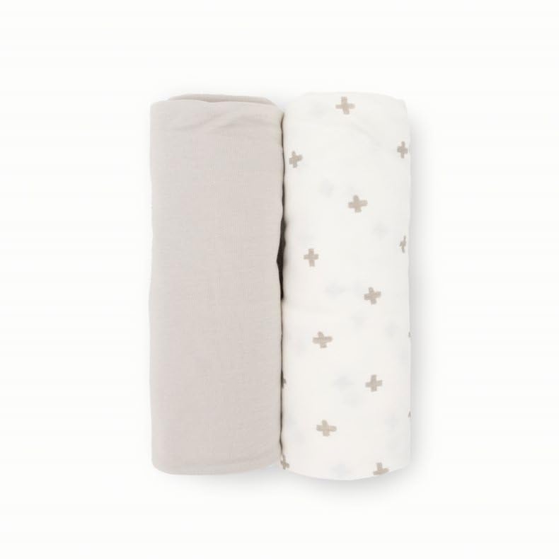 Image of Little Unicorn Large Stretch Knit Swaddle Blanket 2 Pack| Super Soft with Optimal Stretch for swaddling | Giftable Set (Grey Cross)
