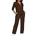 PINSV Women's 2 Piece Outfits Sweatsuit Lapel Half Zip Sweatshirts Wide Leg Pants Set Tracksuit Dark Brown L