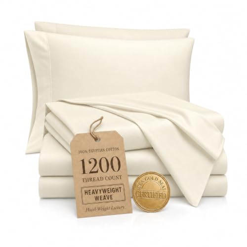 THREADS OF EGYPT 1200TC Split King Egyptian Cotton Sheets, 18" Deep Pocket