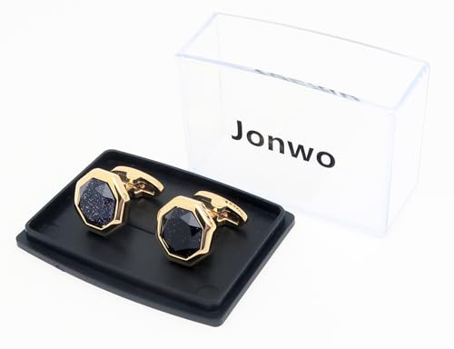 Mancuernillas Octagon Goldstone chapadas en oro para hombre miniatura 6