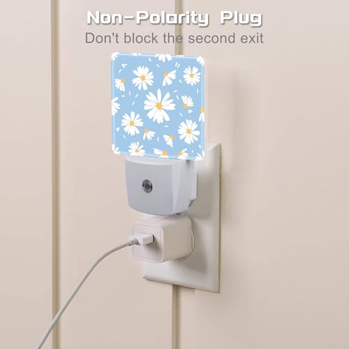 Image of Watercolor White Daisies Flowers Night Light for Kids,Abstract Floral Flying Petals Night Light Plug in with Dusk to Dawn Sensor,0.5w Energy Saving Nightlight for Hallway Stairway Kitchen Bedroom