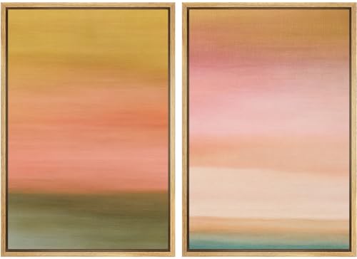 SIGNLEADER Framed Canvas Print Wall Art Set Soft Gradient Color Field Abstract Illustrations Modern Relax/Calm Multicolor for Living Room, Bedroom, Office - 24"x36"x2 Natural