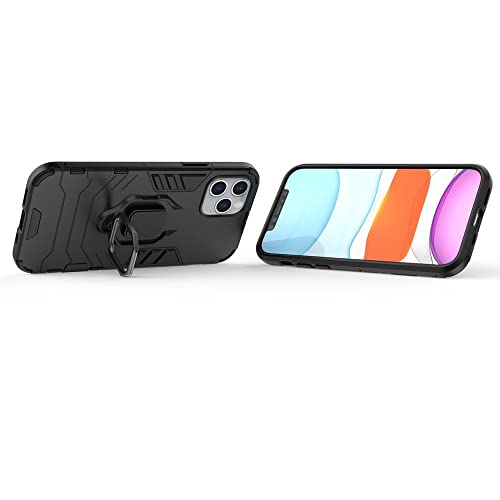 Image of WOW IMAGINE Shock Proof Back Case Mobile Cover Compatible with Apple iPhone 12 Pro (Armor | Hybrid PC + TPU | Full Protection with Ring Holder Kickstand | Carbon Black)