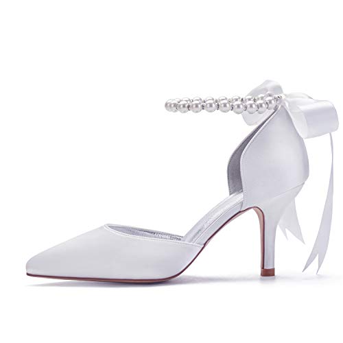 Women's Pointed Toe Wedding Shoes High Heel Pearls Ankle Strap Dressy Shoes Wedding Party Pump with Pearl 3.15”2